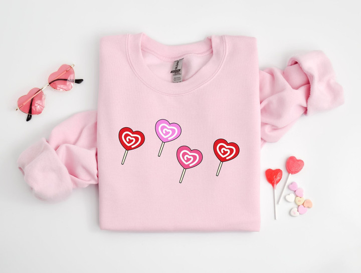 Candy Heart Sweatshirt, Heart Sucker Sweatshirt, Valentines Day Women Sweatshirt, Cute Valentines Sweatshirt