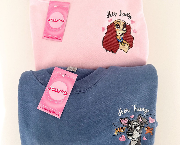 His Lady & Her Tramp Embroidered Matching Set Sweatshirt, Hoodie