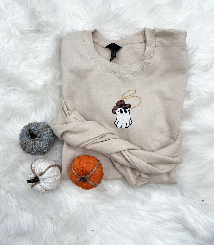 Embroidered Cowboy Ghost Embroidered Sweatshirt | Spooky Season Sweatshirt | Cowgirl Halloween | Halloween Gift | Gift For Her