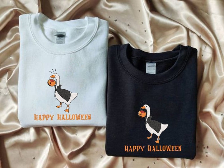 Funny Goose Sweatshirt Embroidered Gift For Halloween, Witch Goose Sweatshirt, Silly Goose Sweatshirt