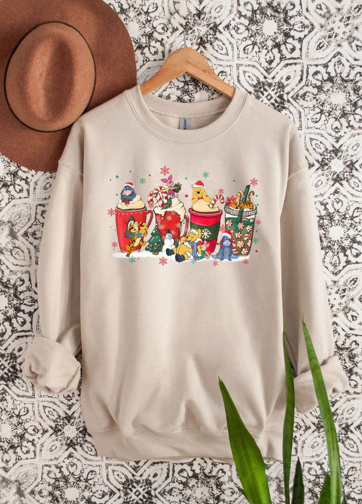Winnie The Pooh Coffee Latte Sweatshirt, Christmas Coffee Shirt, Christmas Gifts, Pooh Christmas Sweatshirt