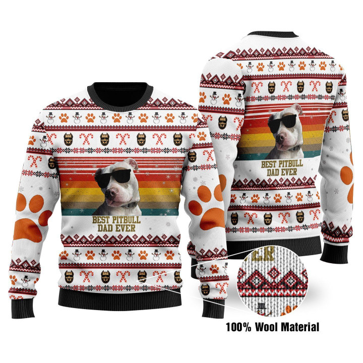 Best Pitbull Dad Ever Ugly Christmas Sweater | For Men &amp; Women | Adult | US1731