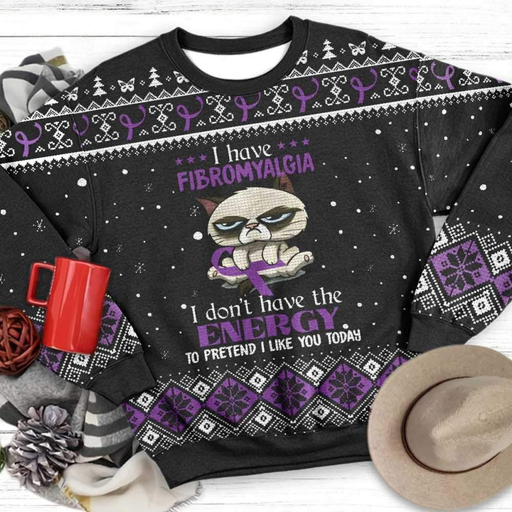 I Don't Have The Energy Fibromyalgia Awareness Ugly Christmas Sweater | For Men &amp; Women | Adult | US3200