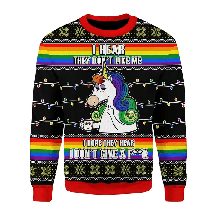 LGBT Unicorn I Don't Give A F**k Ugly Christmas Sweater | For Men &amp; Women | Adult | US3716