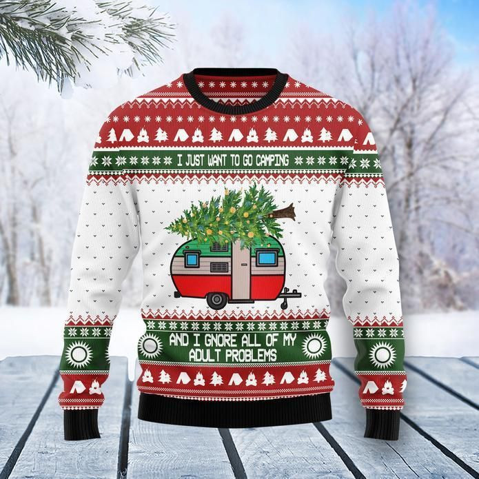 I Just Want To Go Camping Ugly Christmas Sweater | Unisex | Full Size | Adult | Colorful | US3836