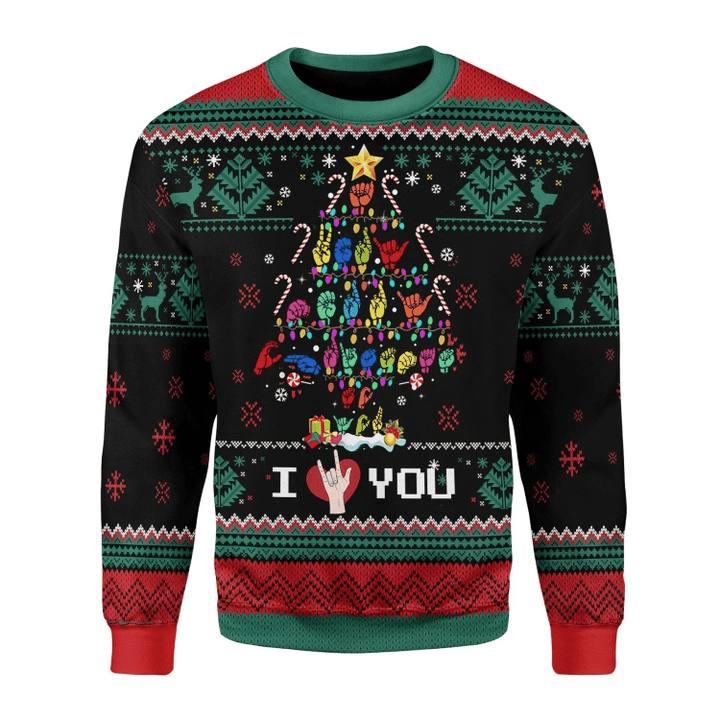 Christmas Tree Sign Language Xmas Ugly Christmas Sweater | For Men &amp; Women | Adult | US3430