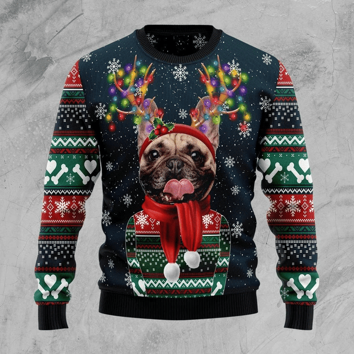 Cool French Bulldog Ugly Christmas Sweater | For Men &amp; Women | Adult | US1786