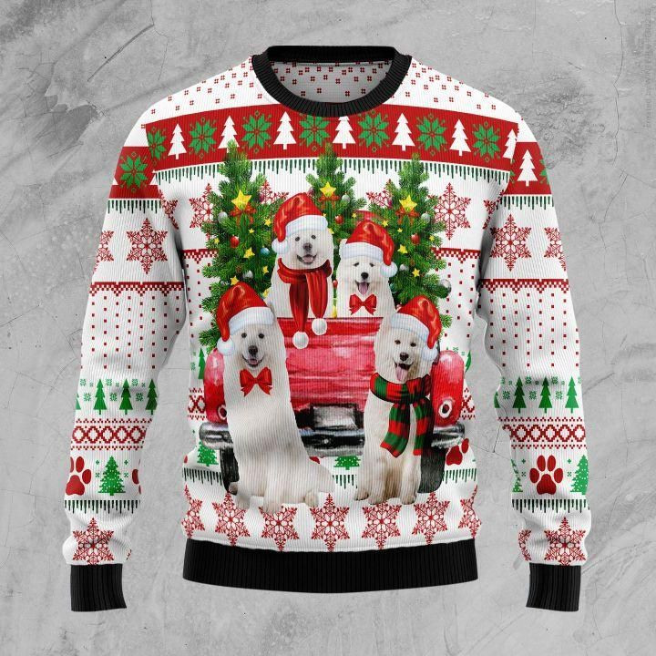 Samoyed Red Truck Ugly Christmas Sweater | For Men &amp; Women | Adult | US1450