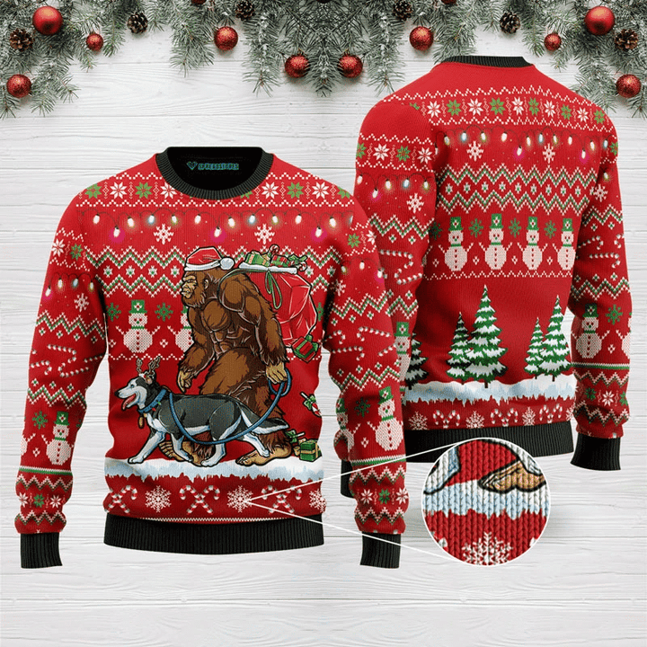 Bigfoot Huskey Ugly Christmas Sweater | For Men &amp; Women | Adult | US3121