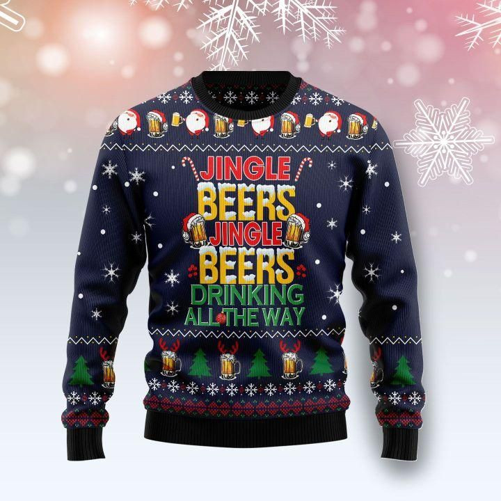 Jingle Beers Drinking All The Way Beer Ugly Christmas Sweater | For Men &amp; Women | Adult | US1547