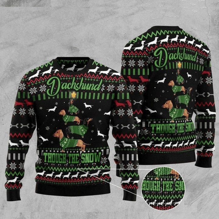 Dachshund Though The Snow Ugly Christmas Sweater | For Men &amp; Women | Adult | US3066