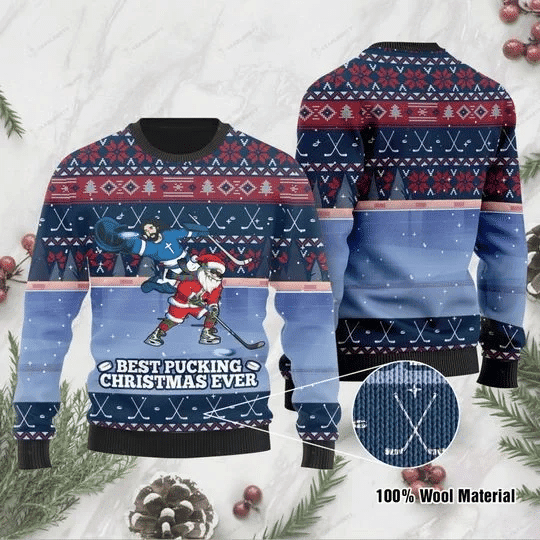 Santa Claus For Ice Hokey Lovers Ugly Christmas Sweater | For Men &amp; Women | Adult | US1013