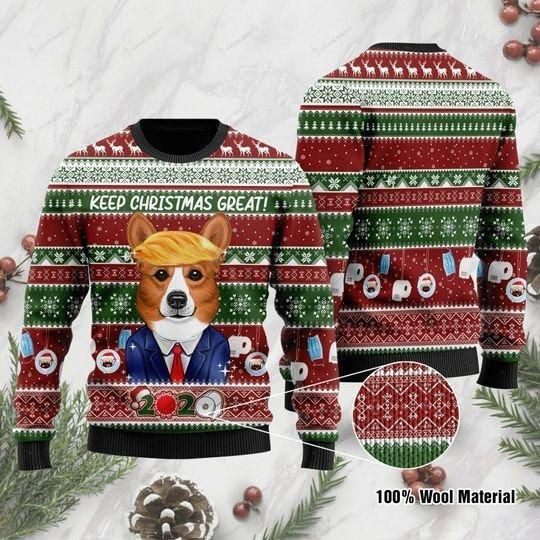Corgi Dog Keep Christmas Great 2020 Ugly Christmas Sweater | For Men &amp; Women | Adult | US1166
