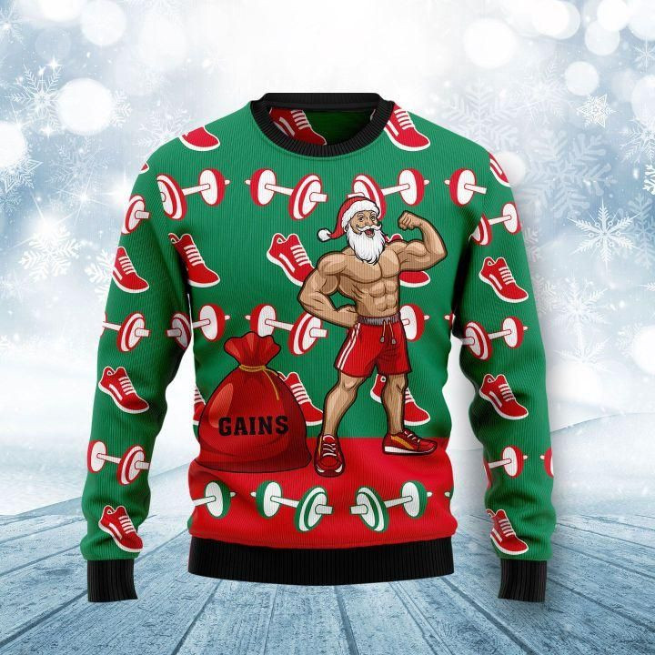 Santa Gym Ugly Christmas Sweater | For Men &amp; Women | Adult | US1382