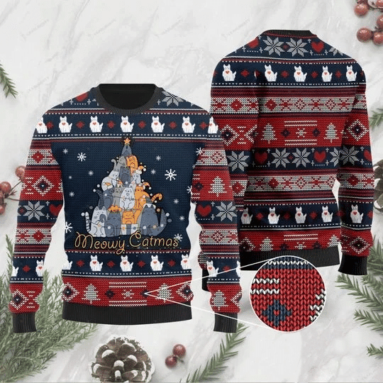 Meowy Catmas Ugly Christmas Sweater | For Men &amp; Women | Adult | US1163