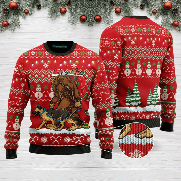Bigfoot German Shepherd Ugly Christmas Sweater | For Men &amp; Women | Adult | US3129