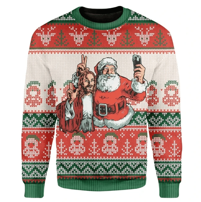 Santa And Jesus Ugly Christmas Sweater | For Men &amp; Women | Adult | US1331