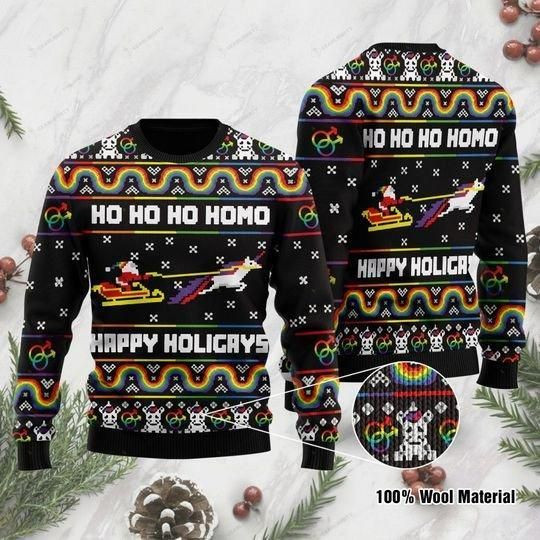 Ho Ho Ho Homo Happy Holigays Ugly Christmas Sweater | For Men &amp; Women | Adult | US1190