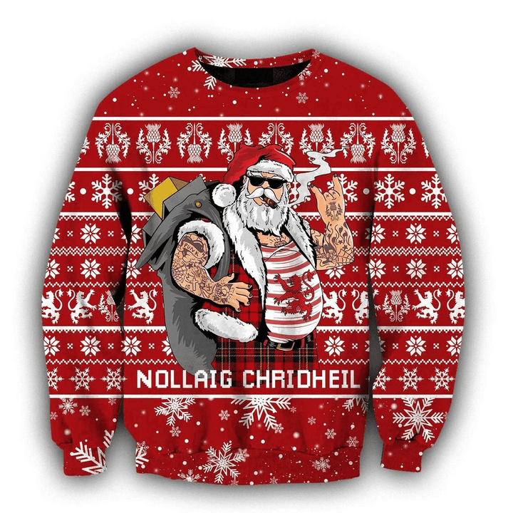 Scottish Gangster Santa Red Ugly Christmas Sweater | For Men &amp; Women | Adult | US3212