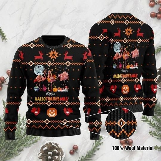 Hallothanksmas Flamingos Ugly Christmas Sweater | For Men &amp; Women | Adult | US1267