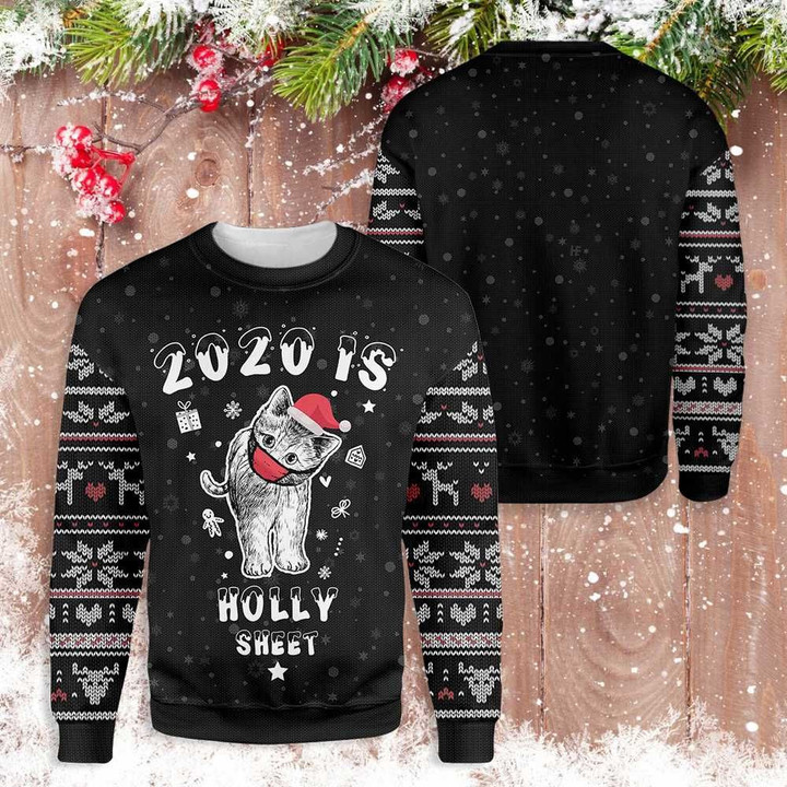 Christmas 2020 Is Holly Sheet Cat Ugly Christmas Sweater | Unisex | Full Size | Adult | Colorful | US3819