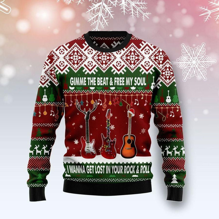 Guitar Gimme The Beat Ugly Christmas Sweater | For Men &amp; Women | Adult | US1579