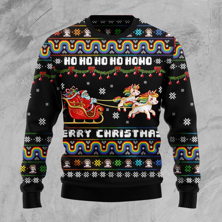 Christmas Hohoho Santa Claus Ride Unicorns Ugly Sweater