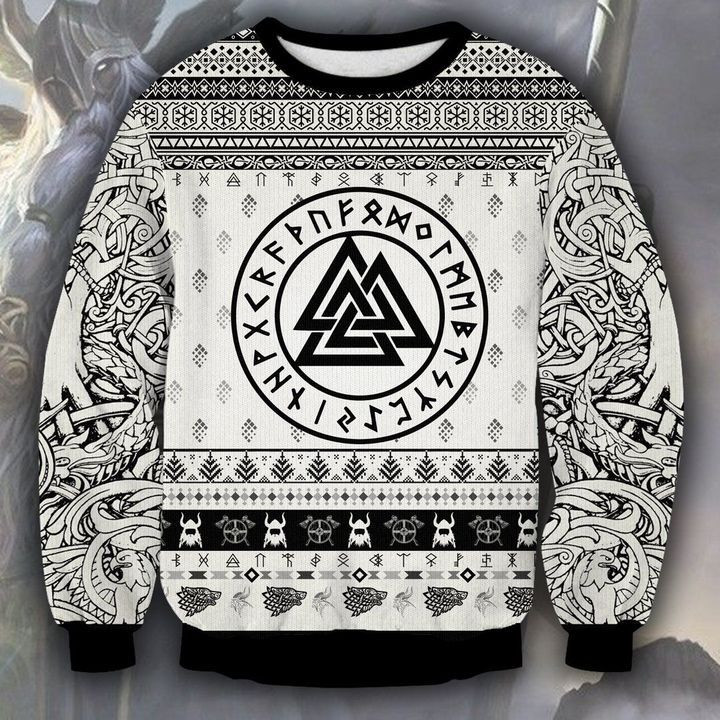 Viking Black And White Ugly Christmas Sweater | For Men &amp; Women | Adult | US1935