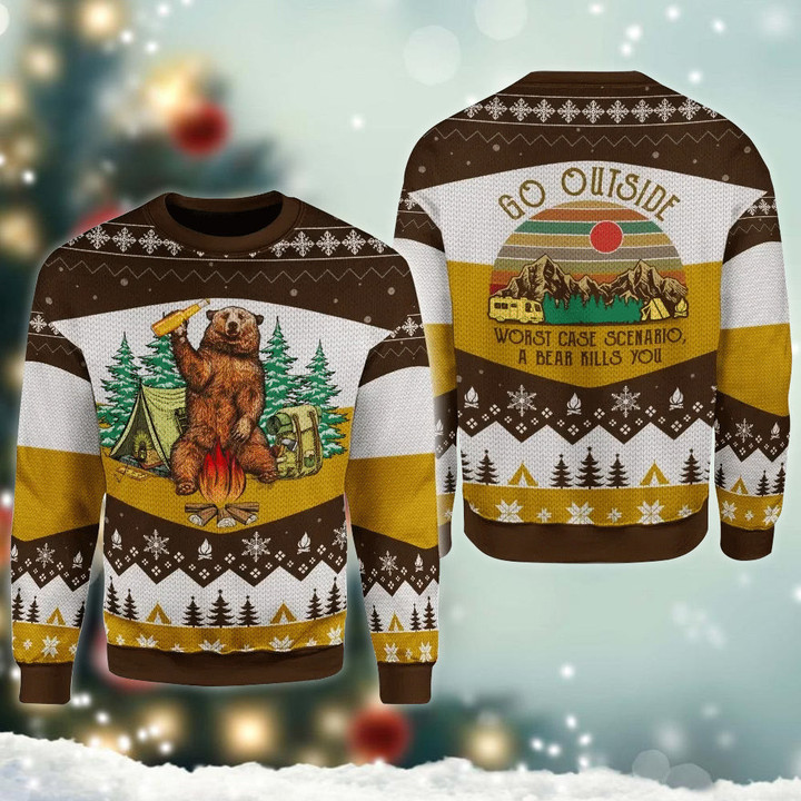 A Bear With Beer Go Outside Camping Sweater