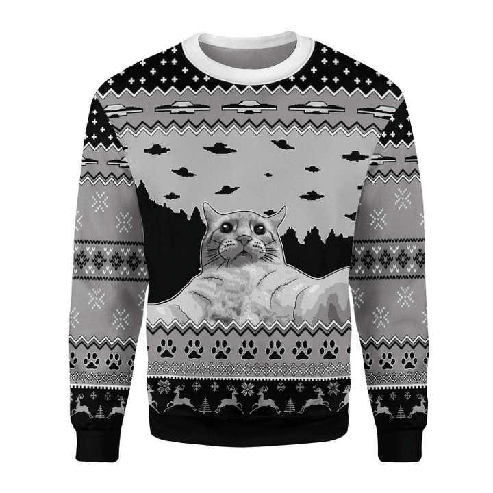 UFO Cat Hoodie Funny Cat Selfi  Ugly Christmas Sweater | For Men &amp; Women | Adult | US3402