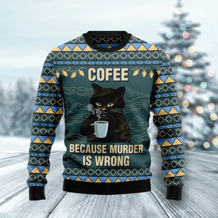 Coffee Cat Ugly Christmas Sweater | For Men &amp; Women | Adult | US1952