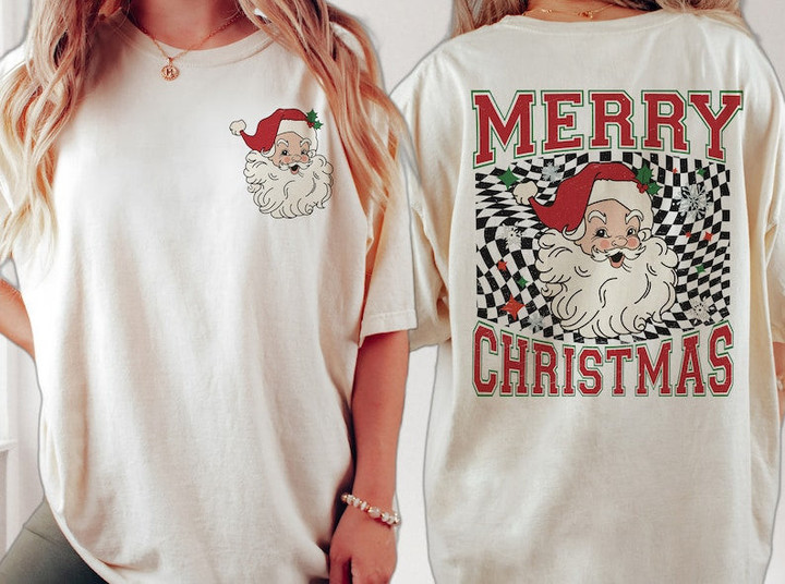 Checkered Santa Claus Merry Christmas Shirt, Funny Xmas Sweater