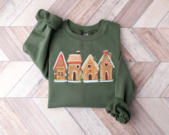 Gingerbread Christmas Houses Shirt,Gingerbread Christmas Shirt,Holiday Sweatshirt,Christmas Sweatshirt,Funny Christmas Tshirt,Christmas Gift