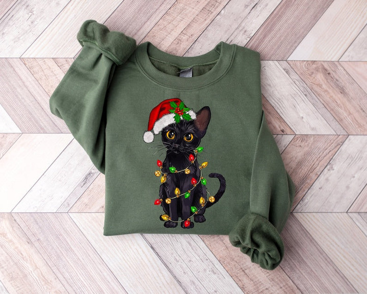 Cat Christmas Sweater, Christmas Cat Sweatshirt, Black Cat Christmas Shirt, Kitten Christmas Shirt, Cat Lover Gift, Cat Mom Tshirt, Xmas Tee