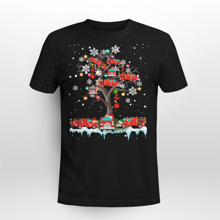 Christmas Fire Truck On Tree Santa Firefighter Lover Gifts T-Shirt