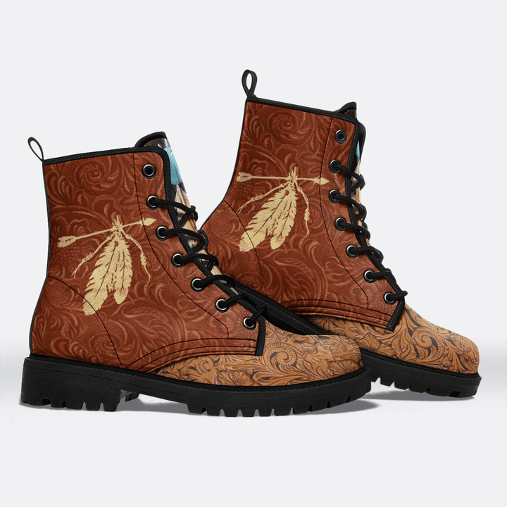 NATIVE PRINTED FEATHERS LEATHER BOOTS