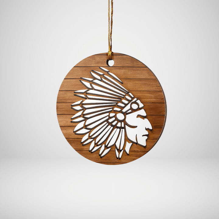 Native Chief With Wooden Background Ornament