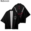 Men Women Cardigan Robe Black Clothes Japanese Demon Samurai Sword Print Kimono Cosplay Summer Yukata Vintage Haori Jacket