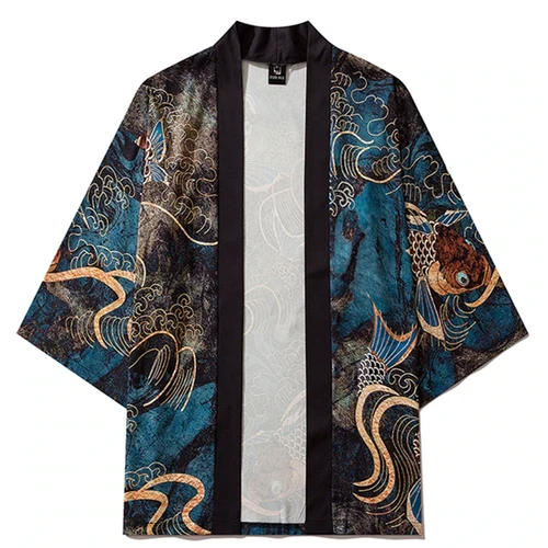 Japanese Ancient Warrior Apparels Asian Traditional Grey Yukata Robe Summer Festival  Male Clothing