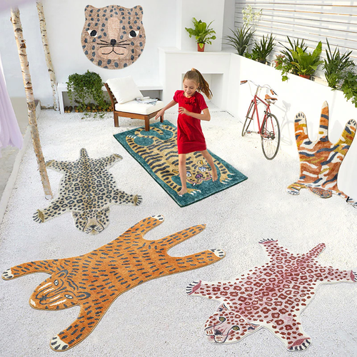 Leopard Shaped Children's Bedroom Carpets/Rug Home Decor Light Luxury Fashion Minimalist Cute Cartoon IG Soft Bedside Polyester Rugs