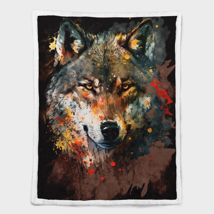 Fleece/Sherpa Blanket - Colorful Wolf Artwork 03 - Art Fleece/Sherpa Blanket