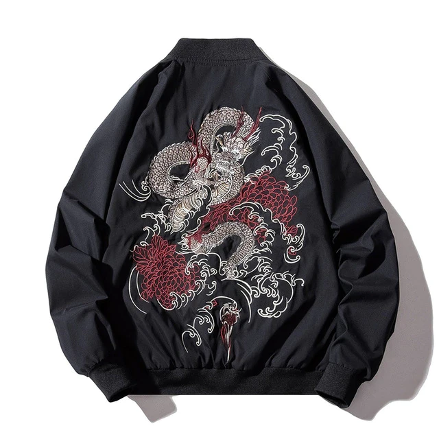 Bomber Jacket Men Japanese Dragon Embroidery Pilot Jacket Retro Punk Hip Hop Jacket Autumn Youth Streetwear High Street Hipster