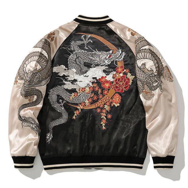 Embroidered Jacket Dragon Animal Men's Baseball Uniform Embroidered Contrast Color Casual Couple Clothes