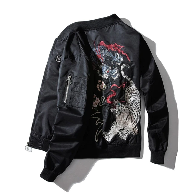 Embroidery Mens Bomber Jacket Dragon Tiger Pilot Jacket Men Hip Hop Japanese Baseball Youth Jacket Streetwear Male