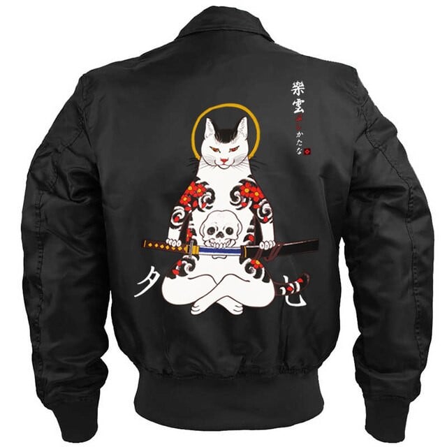 Men's Jacket Japanese Ukiyo E Cat Windbreaker Bomber Flight Jacket Air Force Pilot Army Outwear Baseball Coats Homme Clothes
