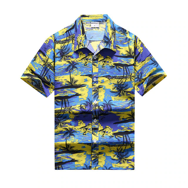 26 Colors Summer Fashion Mens Hawaiian Shirts Short Sleeve Button Coconut Tree Print Casual Beach Aloha Shirt Plus Size 5XL