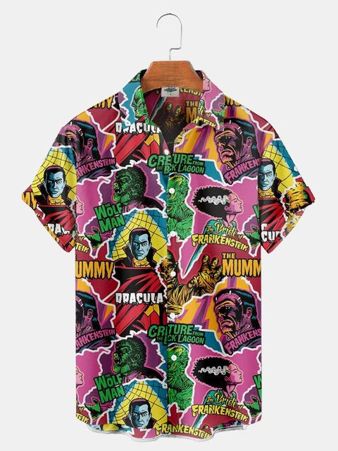 2023 Summer New Men's T-Shirts 3D Printed Horror Pattern Hawaiian Fashion Designer Men's Horror Shirts Day Of The Dead Tops 5XL