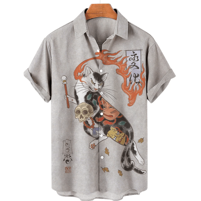 Unisex Hawaiian Shirt 2023 Japanese Style Shirt Bushido T-shirt Top Men's Shirts Pet Clothing Animal Cat 3d Print Shirts Summer
