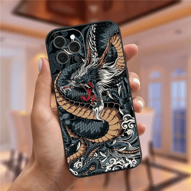 Fashion luxury Dragon black Phone Case For iPhone 15 Pro Max 14 Pro Max13 12 11 ProMax XS Max XR Back Cover Capa Fundas Shell