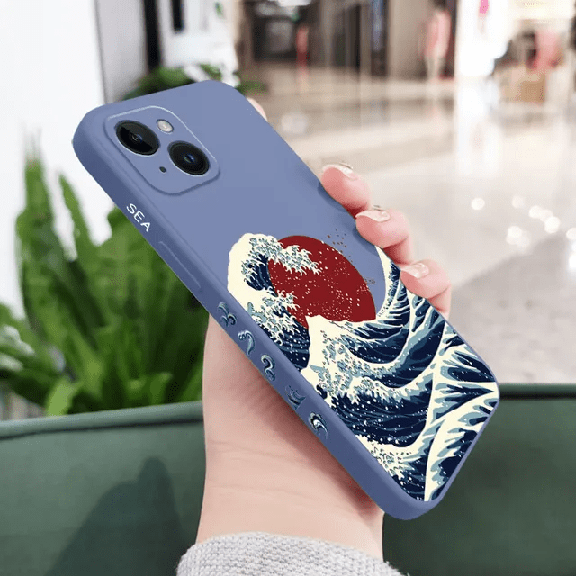 Red Sun Sea Waves Phone Case For iPhone 15 14 13 12 11 Pro Max Mini X XR XS SE2020 8 7 Plus 6 6S Plus Cover